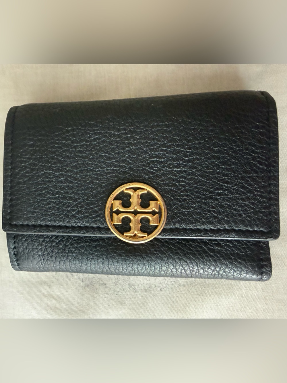 Tory Burch Miller Black Pebbled Leather Wallet with Gold Logo